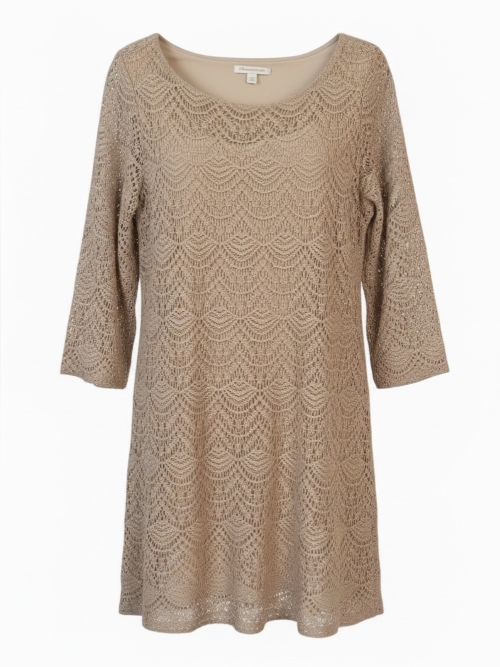 Sharagano Tan Crocheted Flared Sleeve Dress